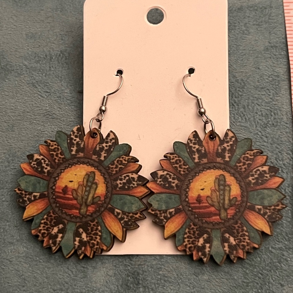Western desert sunset sunflower Earrings